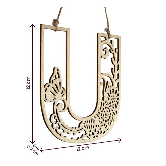 Wooden Filigree Hanging Letter U 12cm image number 4