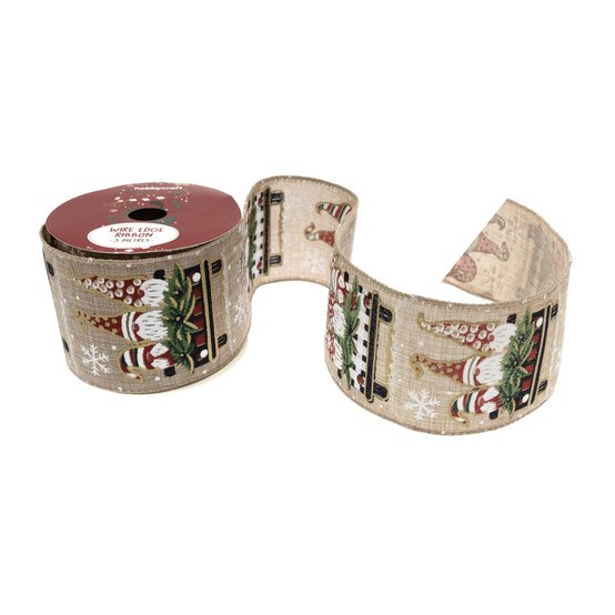 Gonks in a Car Wire Edge Printed Ribbon 63mm x 3m image number 1