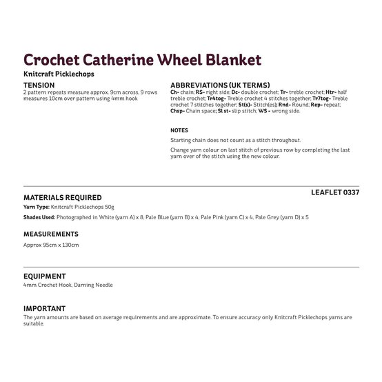 Knitcraft Crochet Catherine Wheel Blanket Digital Pattern 0337 image number 2