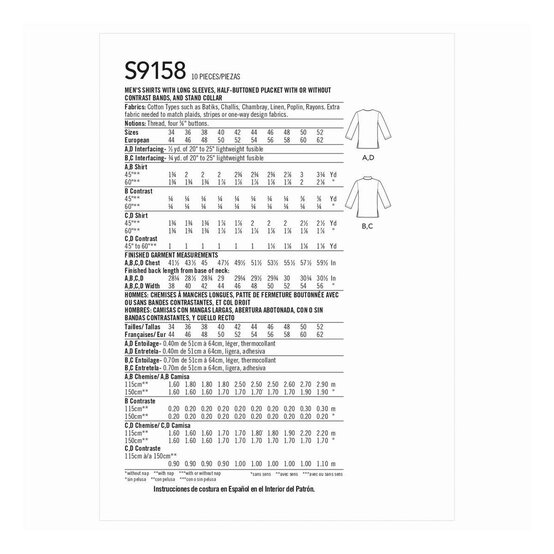 Simplicity Men’s Shirt Sewing Pattern S9158 (34-42) image number 2