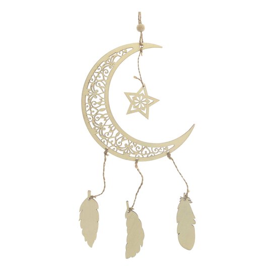 Wooden Moon and Stars Dreamcatcher image number 1