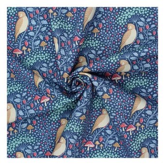 Tilda Hibernation Sleepy Bird Denim Fabric by the Metre