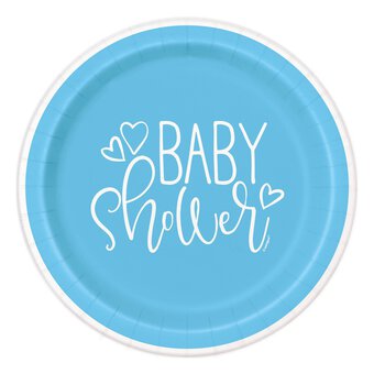 Small Blue Hearts Baby Shower Paper Plates 8 Pack