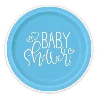 Small Blue Hearts Baby Shower Paper Plates 8 Pack