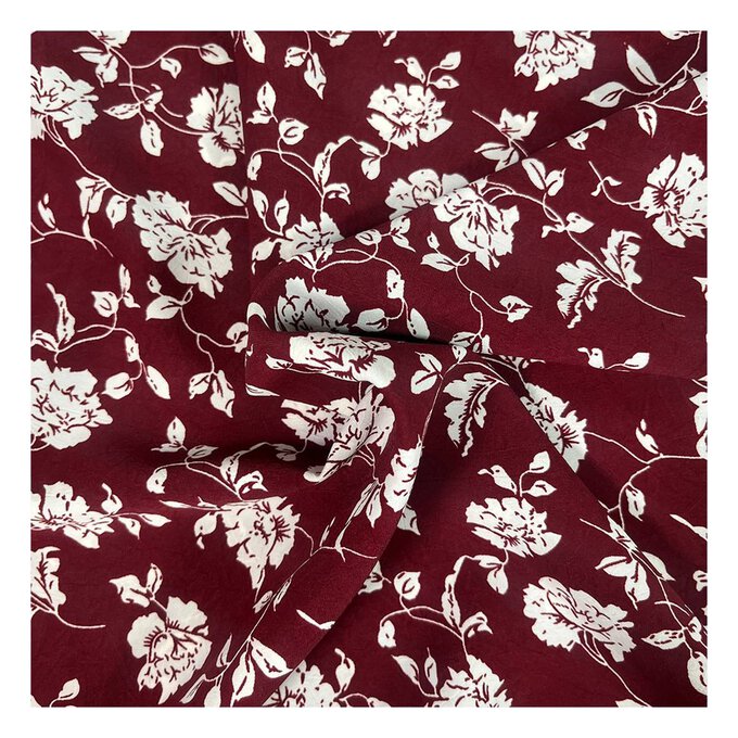 Wine and White Floral Crinkle Print Fabric by the Metre image number 1