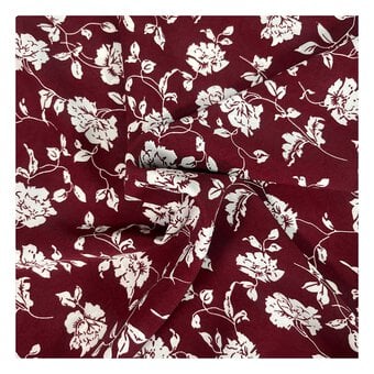 Wine and White Floral Crinkle Print Fabric by the Metre