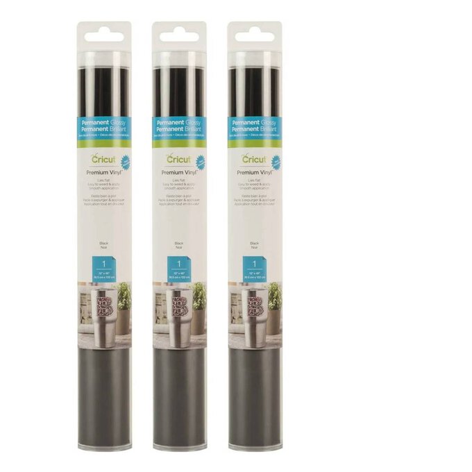 Cricut Black Permanent Premium Glossy Vinyl 3 Pack Bundle