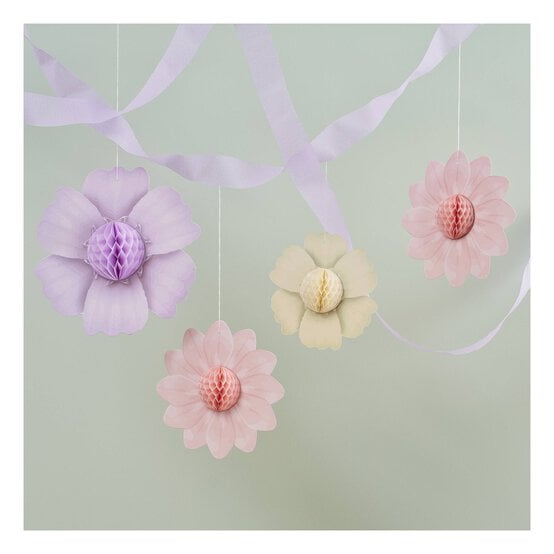 Create & Celebrate Pastel Honeycomb Flower Decorations 4 Pack image number 1