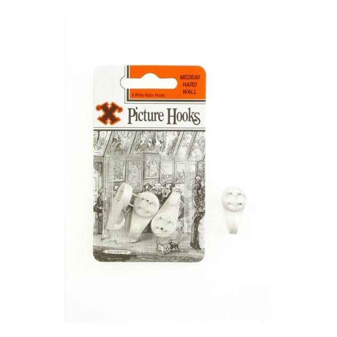 X Medium White Nylon Hard Wall Hooks 3 Pack image number 1