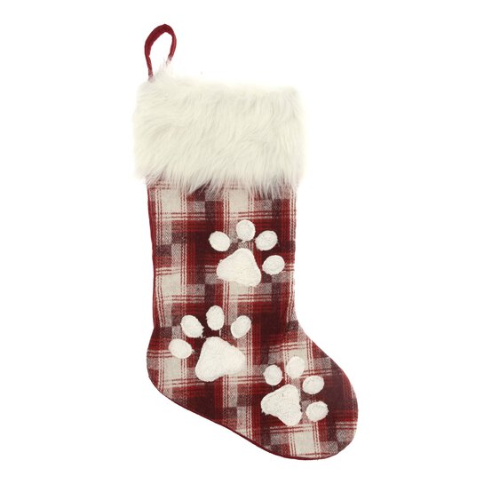 Red Tartan Paw Print Stocking 48cm image number 3