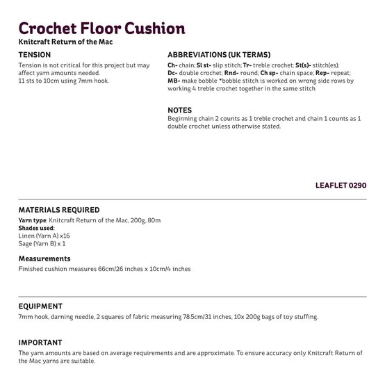 Knitcraft Crochet Floor Cushion Digital Pattern 0290 image number 2