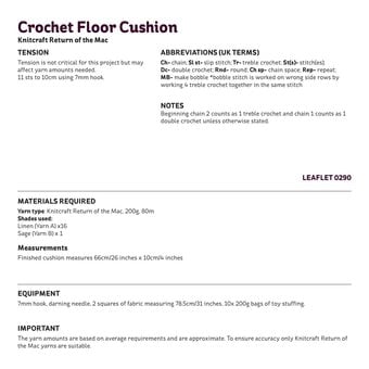 Knitcraft Crochet Floor Cushion Digital Pattern 0290