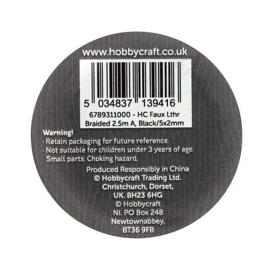 Black Braided Faux Leather 2.5m image number 3