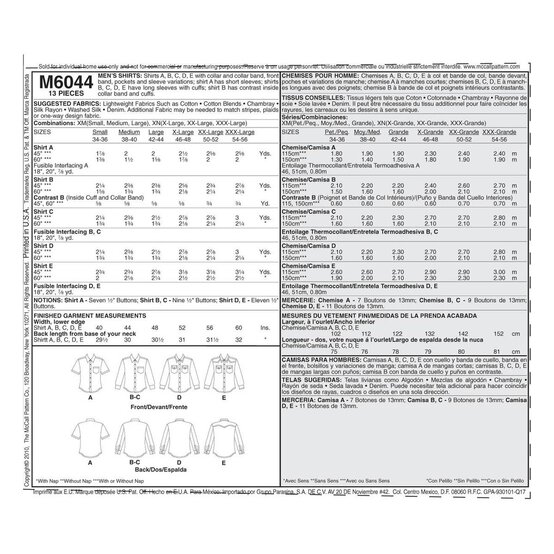 McCall’s Men’s Shirts Sewing Pattern M6044 (XL-XXXL) image number 2