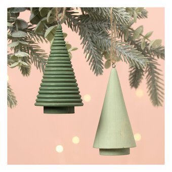 Hanging Green Wooden Tree Decorations 2 Pack