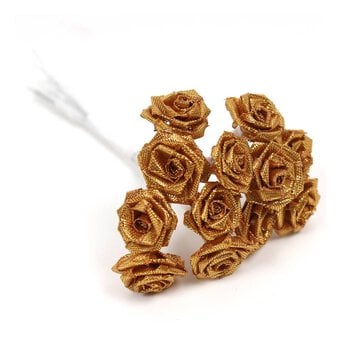 Gold Ribbon Roses 9.5cm 12 Pack