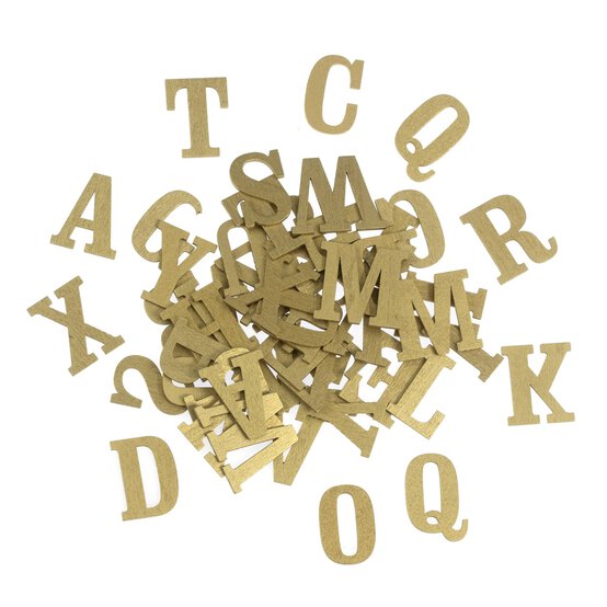 Gold Wooden Letters 52 Pieces image number 1