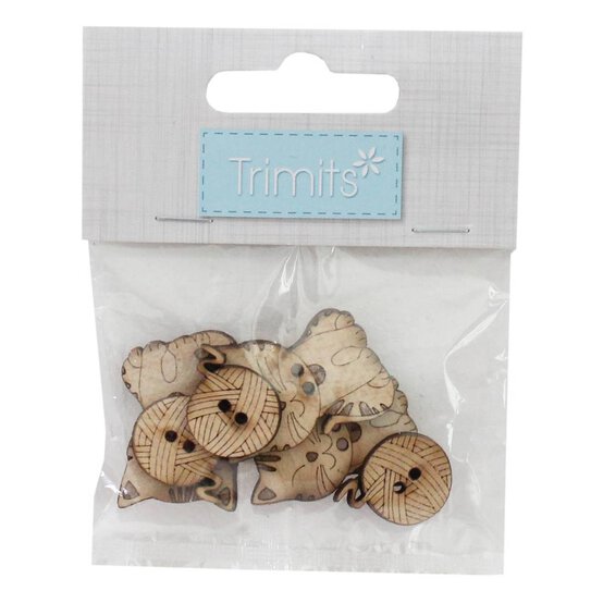 Trimits Wooden Cat Buttons 6 Pieces image number 2