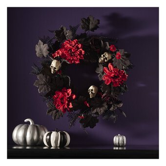 Halloween Skull and Flower Wreath 55cm