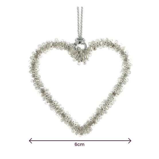 Silver Beaded Hanging Heart 6cm image number 4
