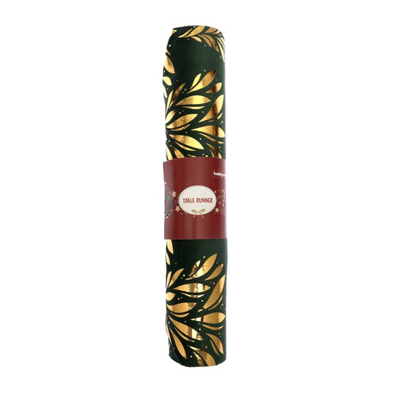 Gold and Green Leaves Table Runner 28cm x 2.75m  image number 4