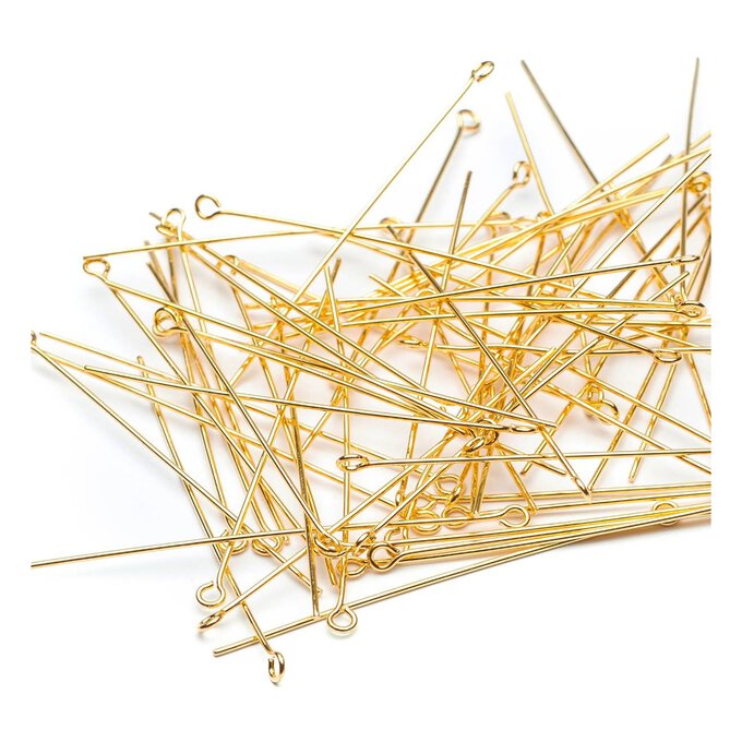 Beads Unlimited Gold Plated Eyepins 50mm 40 Pack