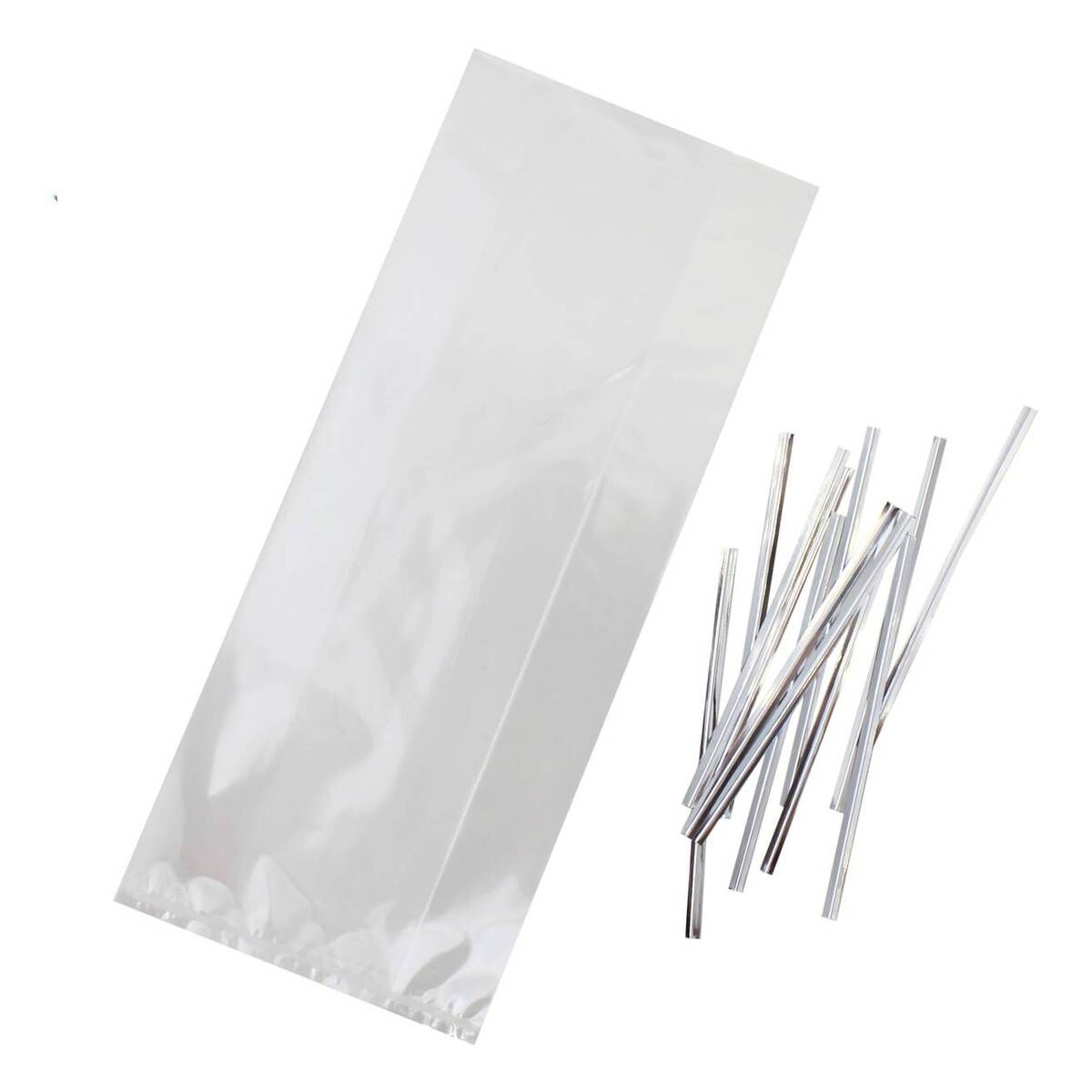 641476 1000 1 clear treat bags with ties 10 x 24cm 25 pack