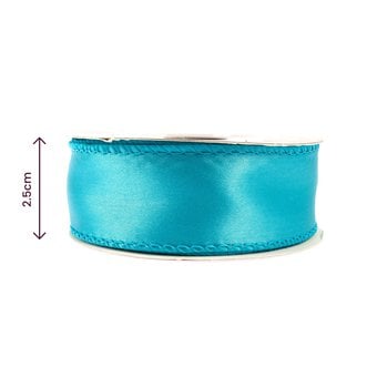 Turquoise Wire Edge Satin Ribbon 25mm x 3m image number 3