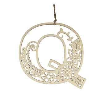 Wooden Filigree Hanging Letter Q 12cm