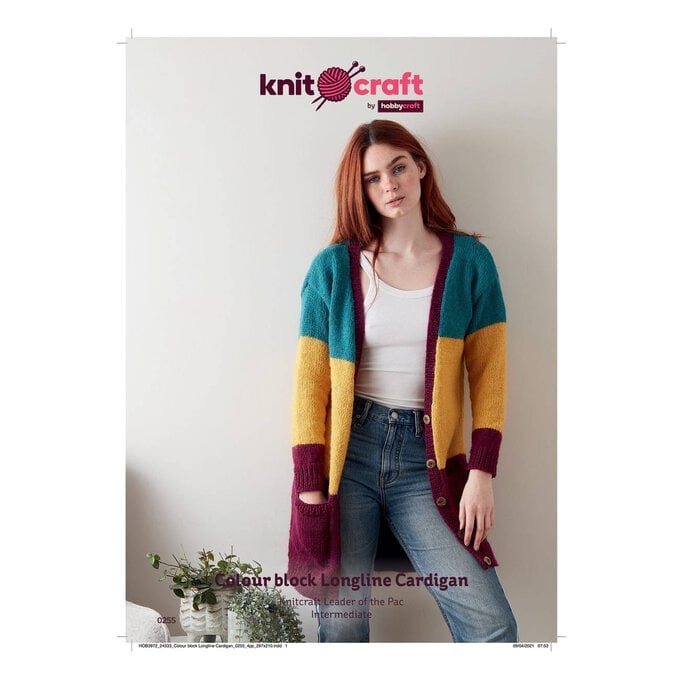 Knitcraft Colour Block Longline Cardigan Pattern 0255 image number 1