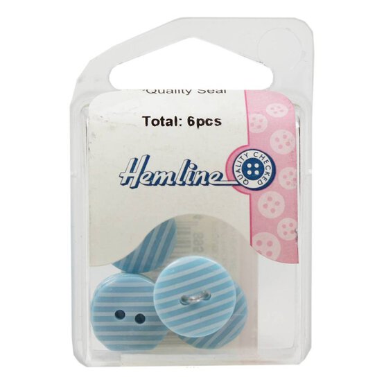 Hemline Sky Blue Novelty Stripey Button 6 Pack image number 2