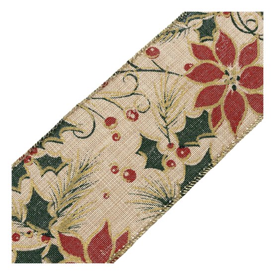 Poinsettia Wire Edge Printed Ribbon 63mm x 3m image number 3