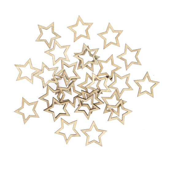 Wooden Hollow Star Confetti 24 Pieces image number 1
