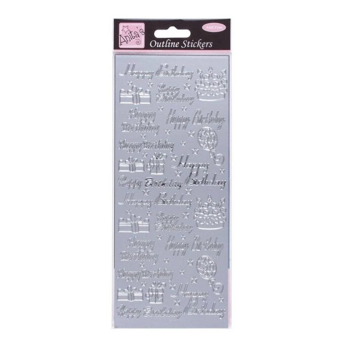 Anita's Silver Happy Birthday Outline Stickers image number 1