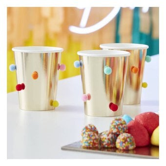 Ginger Ray Rainbow Pom Pom Paper Cups 8 Pack