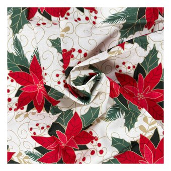 Red Poinsettia Cotton Fabric by the Metre