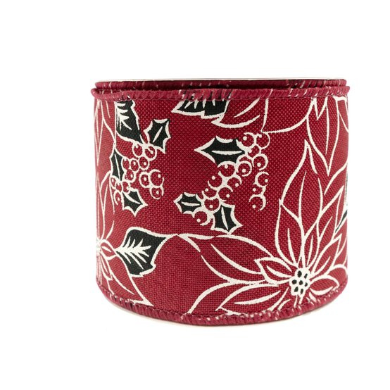Red Poinsettia Wire Edge Printed Ribbon 63mm x 3m image number 4