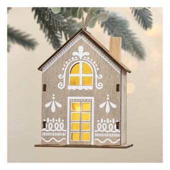 Hanging Wooden LED House 13cm