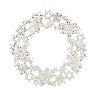 Snowflake and Star Wooden Wreath 20cm