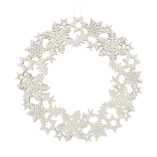 Snowflake and Star Wooden Wreath 20cm image number 2