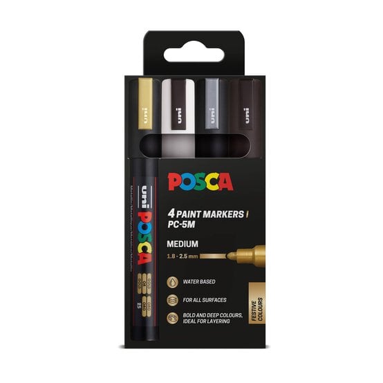 Uni-ball Posca Festive PC-5M Marker Pens 4 Pack image number 1