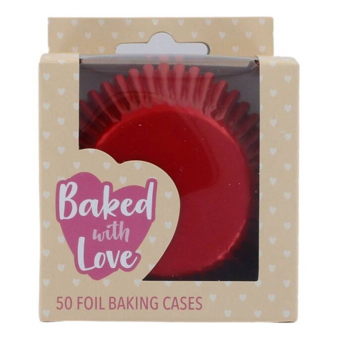 Baked With Love Red Foil Cupcake Cases 50 Pack Hobbycraft