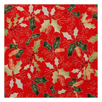 Red Traditional Holly Cotton Fabric by the Metre