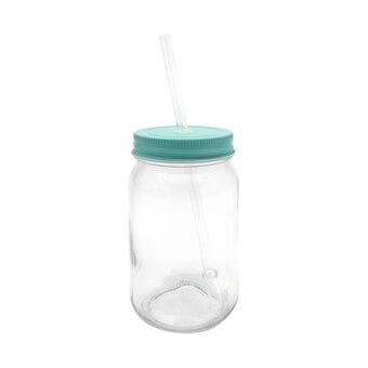 Aqua Glass Drinking Jar with a Straw