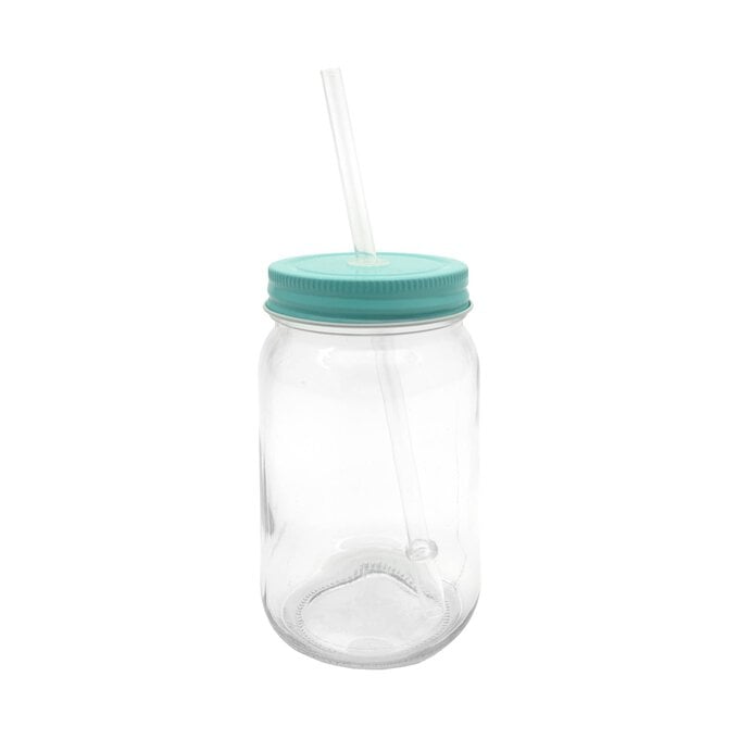 Aqua Glass Drinking Jar with a Straw image number 1