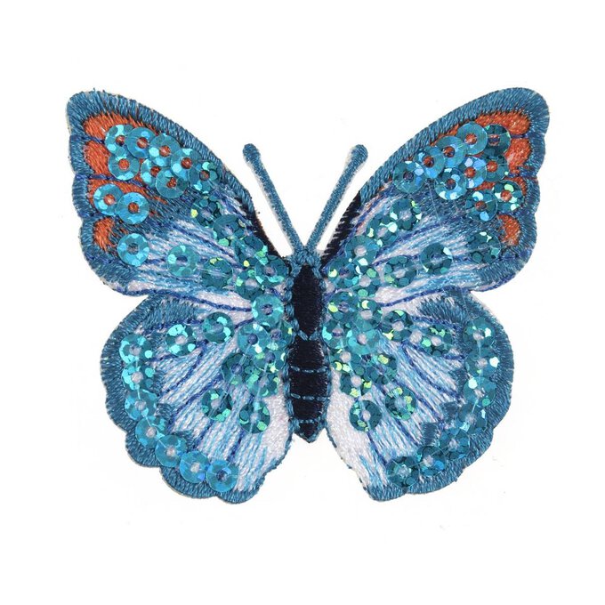 Trimits Blue Sequin Butterfly Iron-On Patch image number 1