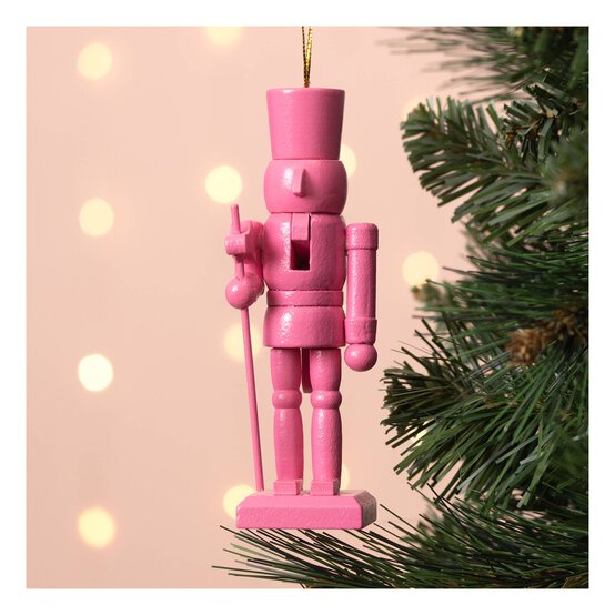 Hanging Pink Nutcracker Decoration 13cm image number 1