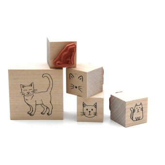 Cute Cat Wooden Stamp Set 5 Pieces