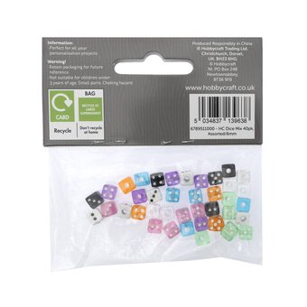 Coloured Dice Beads 6mm 40 Pack
