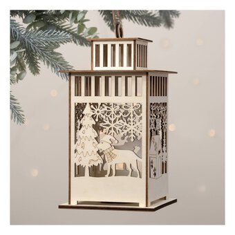 Wooden Christmas Lantern Decoration 24cm